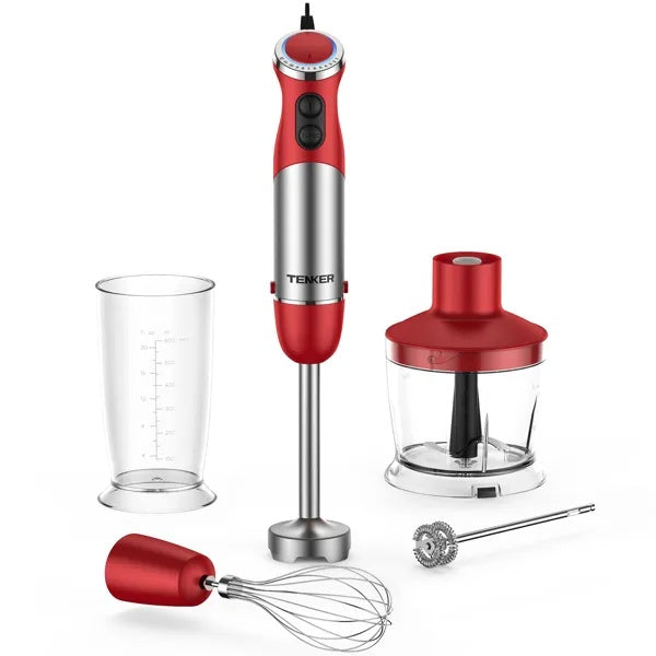 US Local 5 In 1 Immersion Blender Handheld 12 Speed Mode Hand Blender, Stainless Steel Blade With Mixing Beaker,