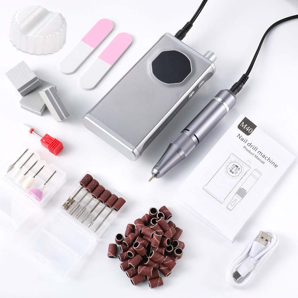 US Local Professional Nail Drill, 40000RPM Electric Nail File For Acrylic Gel Nails Polishing Removing, Rechargeable Portable Cordless Nail Drill Kit With Full Set Of Accessories At Salon Home