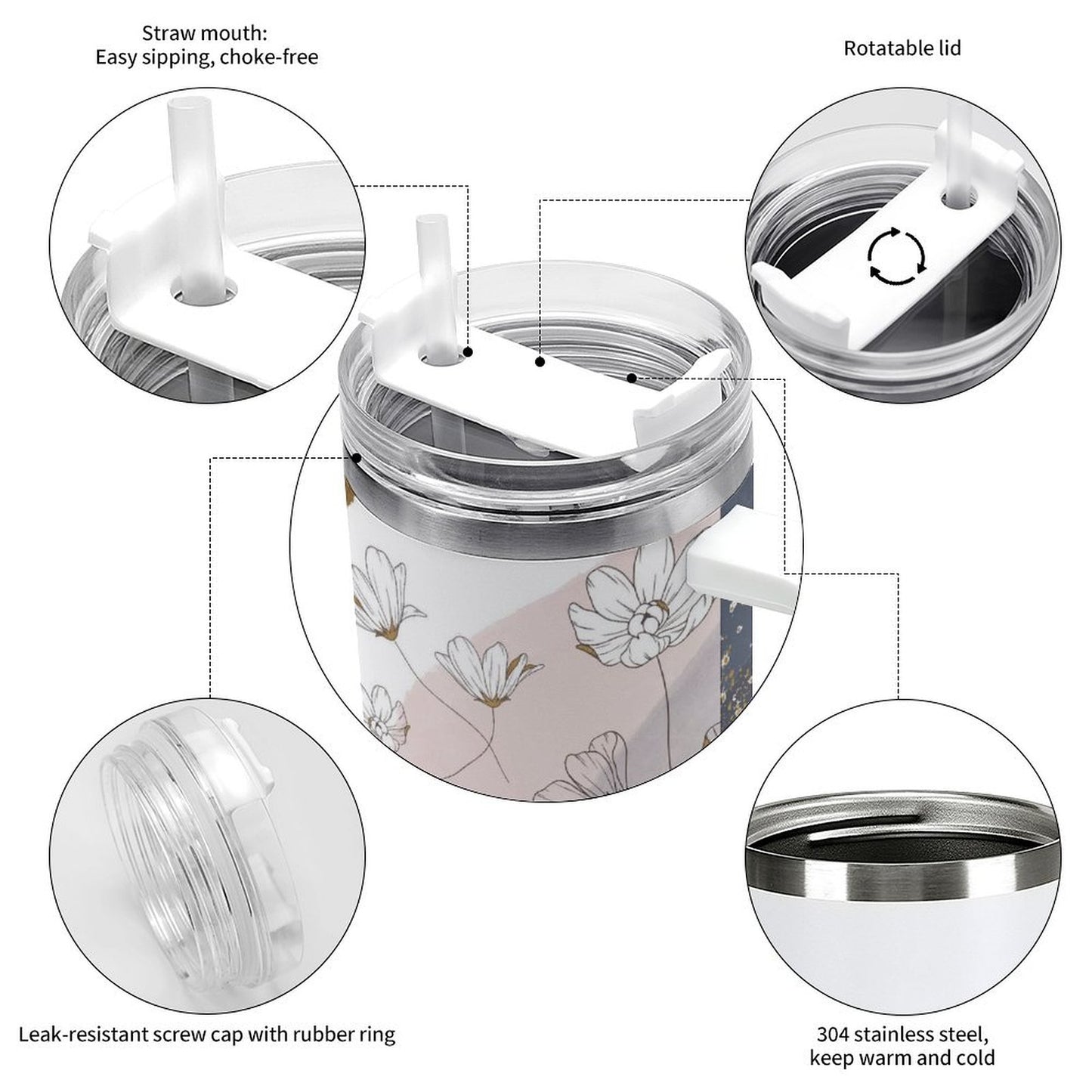 POD US Local Tumbler 40 oz Large Capacity Car Cup Flower