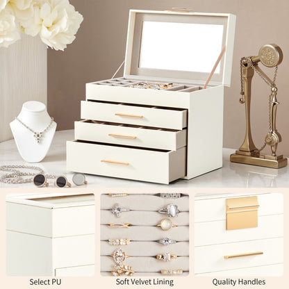 US Local Top Visible Storage With 2-drawer White Cabinet And Pink Velvet Jewelry Box