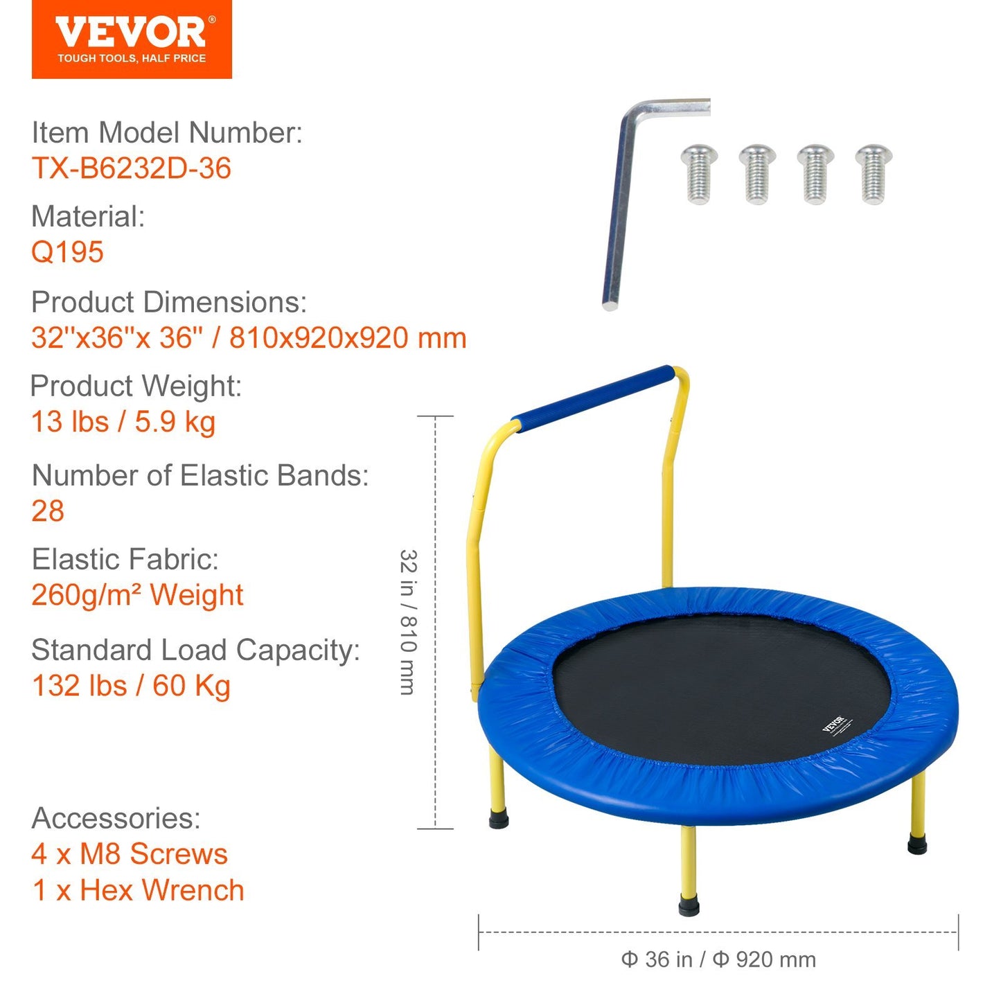 US Local VEVOR 3FT Trampoline For Kids Indoor Outdoor Foldable Baby Toddlers Trampoline