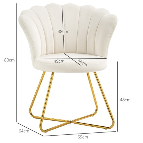 UK Local HOMCOM Velvet-Feel Lotus Petal Accent Chair - Cream