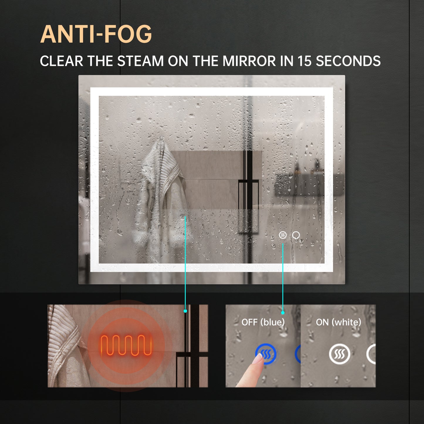 US Local LED Bathroom Mirror With Touch Button Control