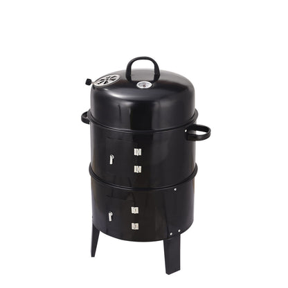 Double Layer Smokeless BBQ Grill & Braising Oven - Vertical Charcoal Smoker For Effortless, Healthy Outdoor Cooking With Minimal Grease Smoke