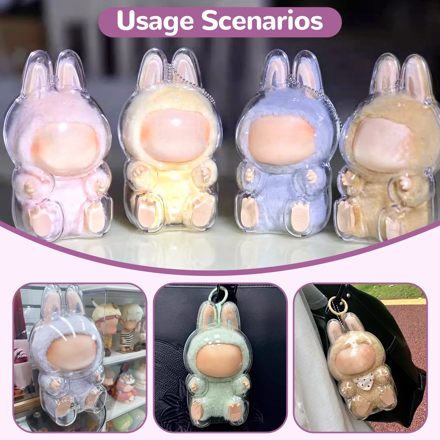 US Local Tocirelo Protective Case Cover Compatible With LABUBU Have A Seat, Clear Plastic Display Case With Keychain, Portable Acrylic Dustproof Accessories Protector Holder For Collectors  Doll Not Included