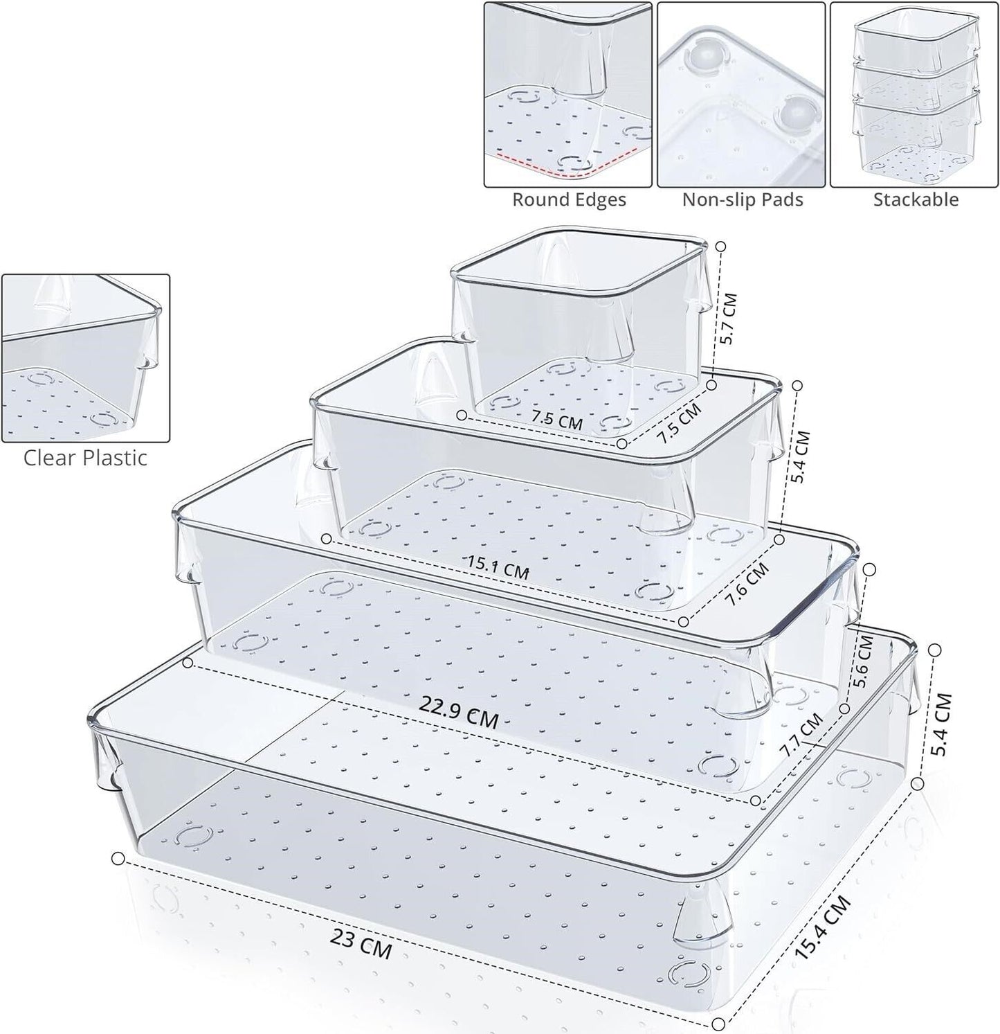 UK Local 25Pcs Draw Organiser Plastic Box Desk Drawer Fridge Trays Makeup Storage Divider