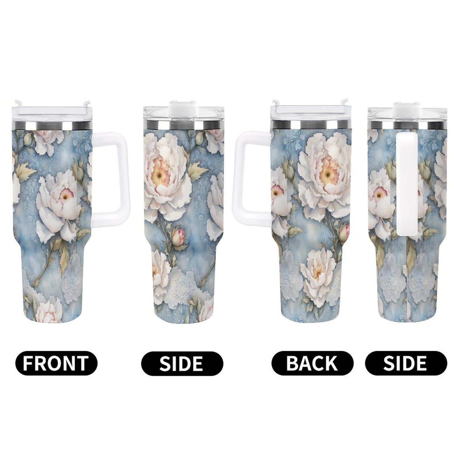 PHDT00141 POD US Local Tumbler 40 oz Large Capacity Car Cup Peony, White Blue