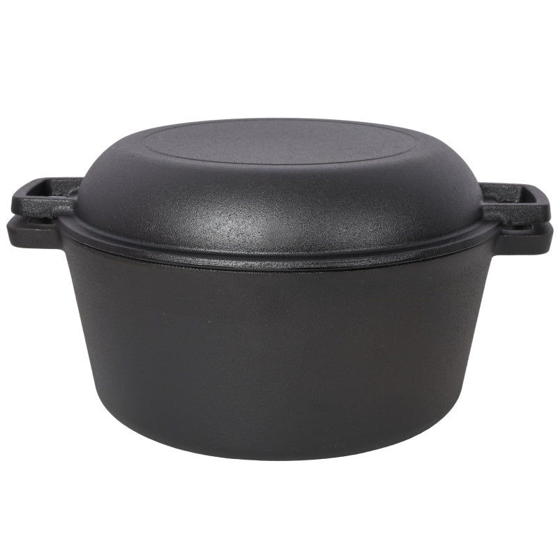 One In One Pre Seasoned Cast Iron Dutch Oven With Dual Handles, Outdoor Camping Deep Pot, With 2 Silicone Handle Covers