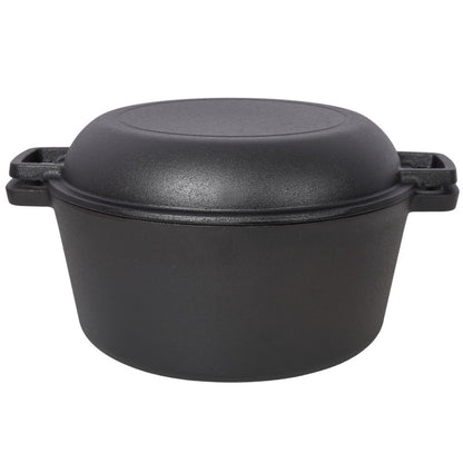 US Local One In One Pre Seasoned Cast Iron Dutch Oven With Dual Handles, Outdoor Camping Deep Pot, With 2 Silicone Handle Covers
