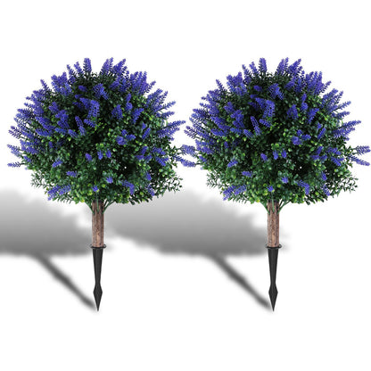 US Local 2 Packs Artificial Lavender Topiary Ball Trees UV Resistant Artificial Shrubs Fake Plants Evergreen Artificial Bush With Ground Spike For Indoor Outdoor Front Porch Garden