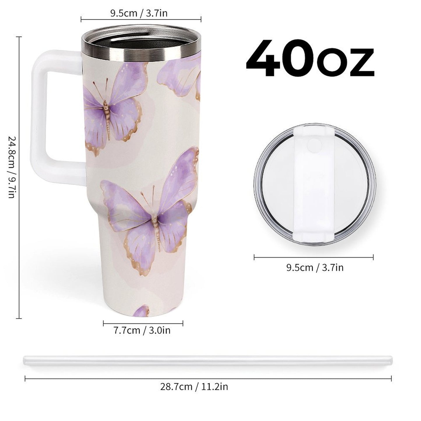PHDT00496 POD US Local Tumbler 40oz Large Capacity Car Cup Butterfly, Romantic