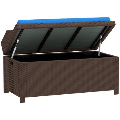 US Local Outdoor Wicker Storage Bench With Storage & Cushion, Blue