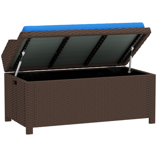 US Local Outdoor Wicker Storage Bench With Storage & Cushion, Blue