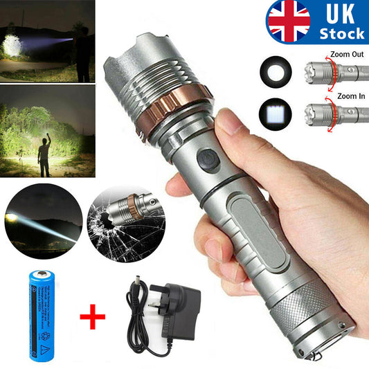 UK Local LED Tactical Flashlight Rechargeable LED Work Light Super Bright Torch Emergency Light Escape Hammer