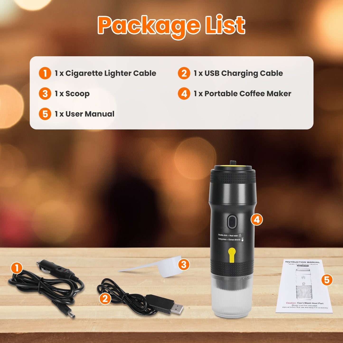 US Local 1Pc Portable Electric Espresso Machine Cordless Coffee Maker Self Heating Car Espresso Maker With Anti Dry Burn Fit For Ground Coffee NS DG Capsules For Car Camping Hiking RV Home Office