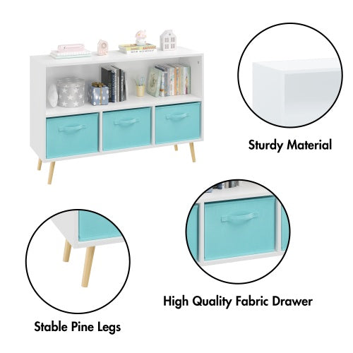 US Local Fiberboard Children's Bookshelf With Foldable Fabric Drawers
