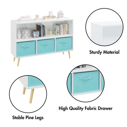 US Local Fiberboard Children's Bookshelf With Foldable Fabric Drawers
