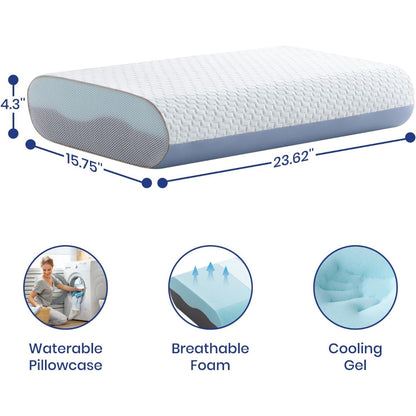 US Local 4 Inch Memory Foam Pillows, Gel Cooling Bed Pillows, Sleep Pillow, Removable Machine Washable Pillowcase,Standard Size