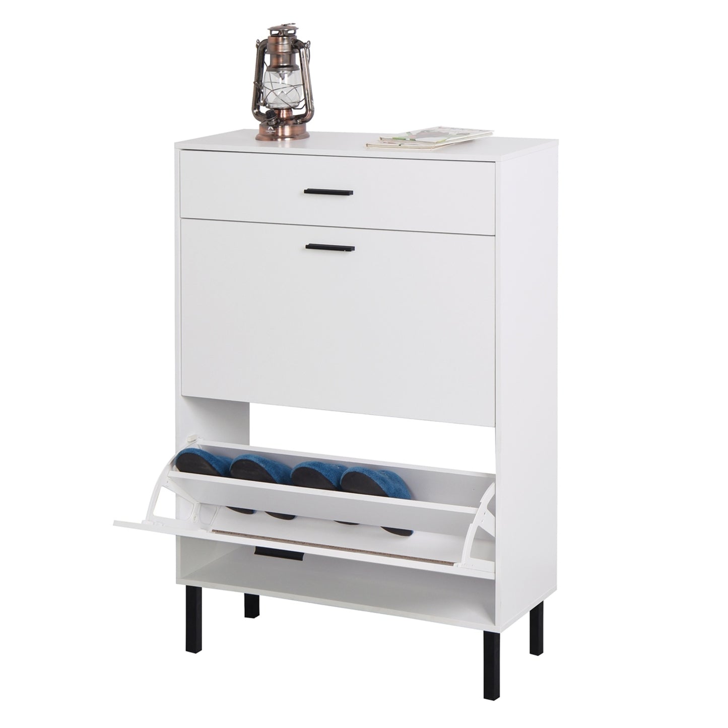 US Local Modern Shoe Cabinet With Drawers & Metal Legs, Freestanding Storage Organizer