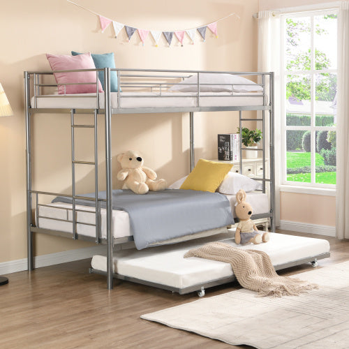 US Local METAL BUNK BED WITH TRUNDLE SILVER