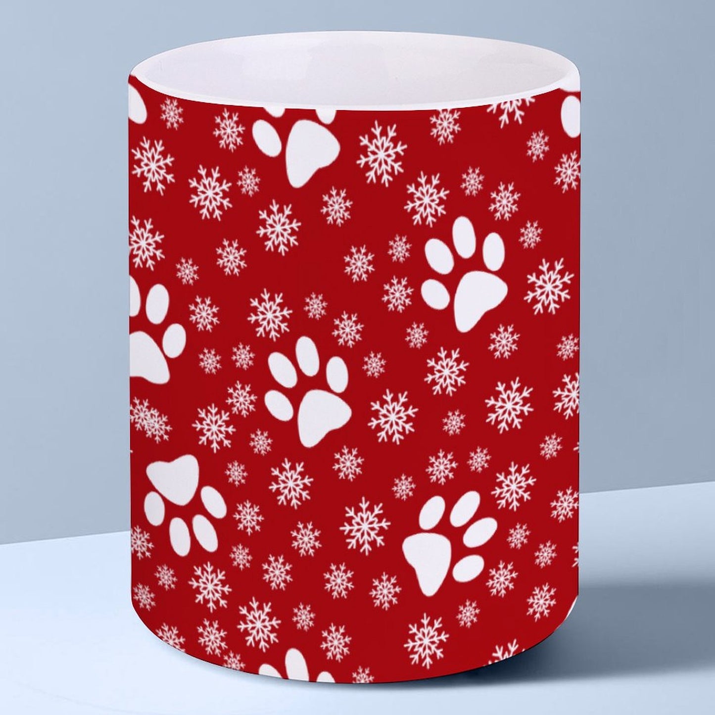 POD US Local White mug with full print, Christmas Snowflakes Cats Dogs Paws Red 0067