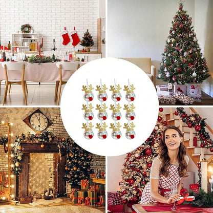 US Local 5 Pcs Disco Mirror Christmas Ball Pendants With Elk Antlers Cute Disco Ball Accessories Car Disco Mirrors Deer Antler Ornament Halloween Props For Xmas Trees Garlands Music Festival Birthday Party Dec