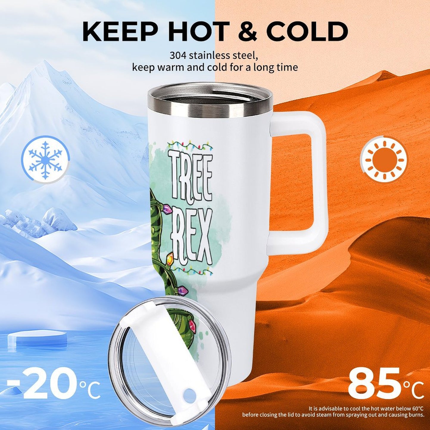 PHDT00207 POD US Local Tumbler 40 oz Large Capacity Car Cup Dinosaurs, Lights, Christmas