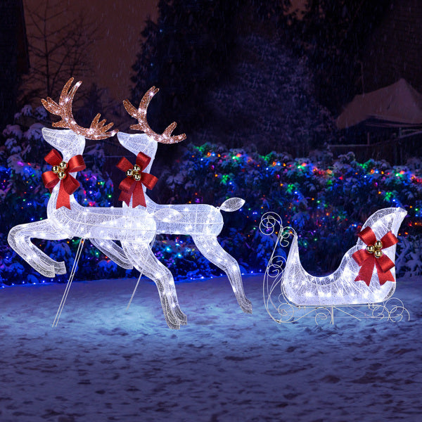 US Local 211X27.5X100cm Deer Sled, White Light, Powder Mesh, Christmas Lights, Reindeer