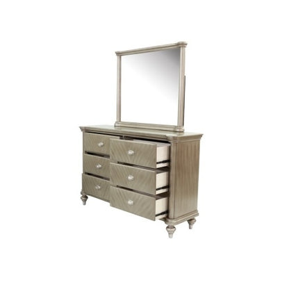 US Local Luxury Antique Silver Champagne Finish Dresser W Mirror Storage Space Drawers Bedroom Furniture