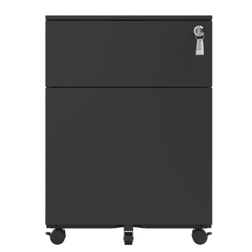 US Local 2 Drawer Mobile File Cabinet With Lock Steel File Cabinet For LegalLetterA4F4 Size, Fully Assembled Except For Wheels, HomeOffice Design, Black