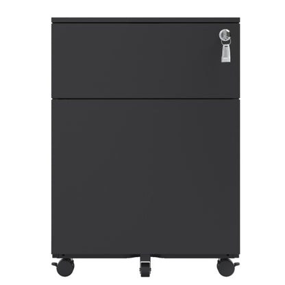 US Local 2 Drawer Mobile File Cabinet With Lock Steel File Cabinet For LegalLetterA4F4 Size, Fully Assembled Except For Wheels, HomeOffice Design, Black