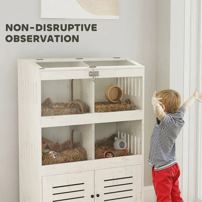 US Local Large Hamster Cage For Multiple Small Pets, Rat Cage With Storage Cabinet, Clear Transparent Panels