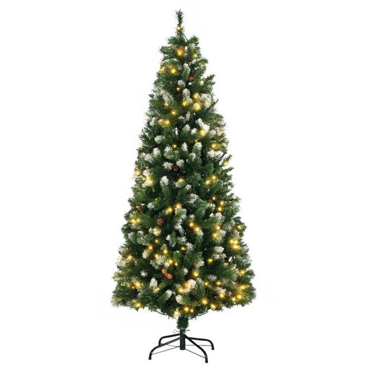 CA Local 6' Decorated Christmas Trees, Skinny Prelit Artificial Christmas Tree With Snow-dipped Branches, Auto Open, Pinecones