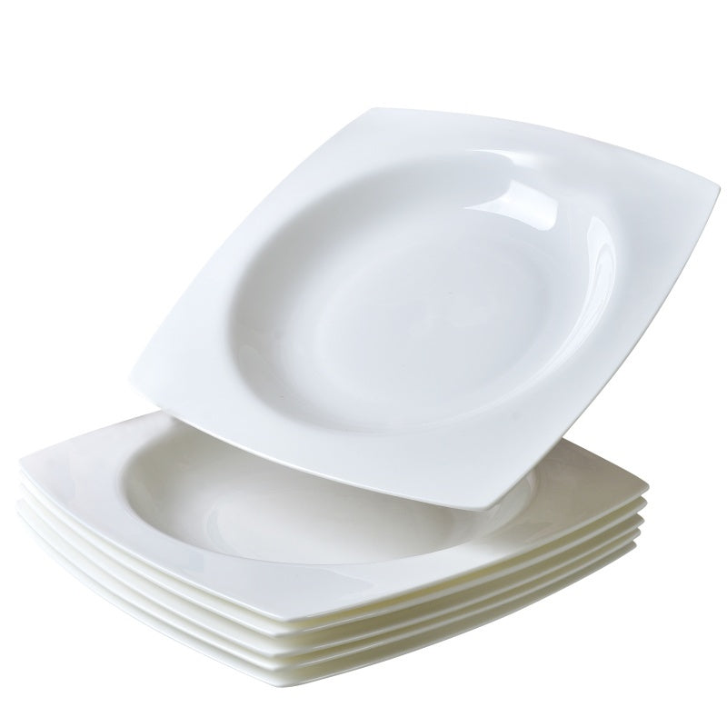 US Local 6-piece Set Of White Bone China 9.5-inch Square Soup Plate
