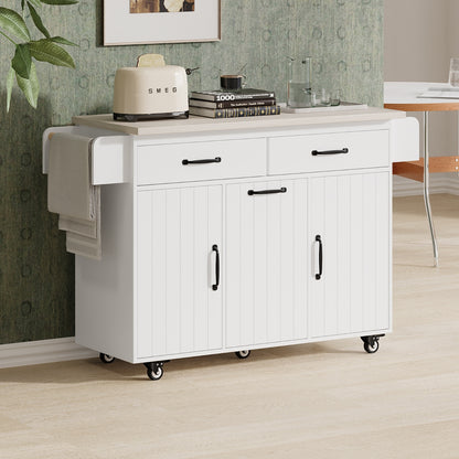 US Local K K Kitchen Island With Trash Can Storage Cabinet, Kitchen Cart With Drop Leaf, Spice Rack, Towel Ra