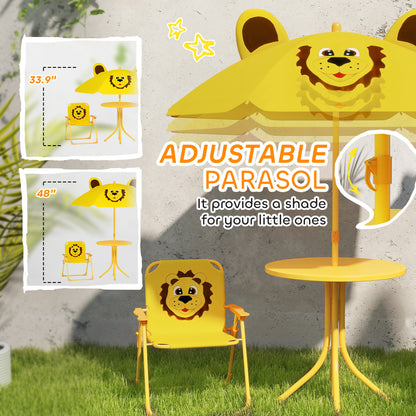 US Local Kids Picnic Table And Chair Set, Outdoor Activity Table With Foldable Chairs, Height Adjustable Umbrella, Yellow