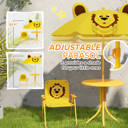 US Local Kids Picnic Table And Chair Set, Outdoor Activity Table With Foldable Chairs, Height Adjustable Umbrella, Yellow