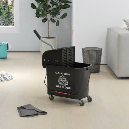 US Local HOMCOM Mop Bucket With Wringer On Wheels For Floor Cleaning, 21 Quart, Separate Dirty And Clean Water, Black
