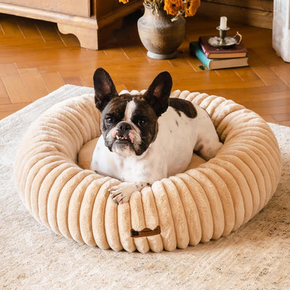 MEWOOFUN Donut Dog Bed For Medium Dogs - Calming Pet Bed With Non-Slip Bottom, Washable For Pets Up To 45 Lbs Light Brown