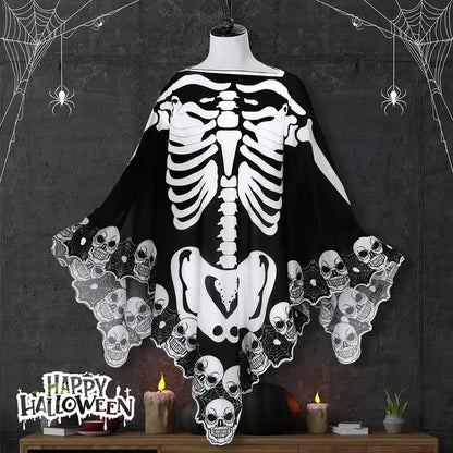 US Local Halloween Skeleton Poncho Skull Bones Lace Skeleton Cape Shawl Halloween Costume Day Of The Dead Poncho For Halloween Horror Theme Trick Or Treat Birthday Party
