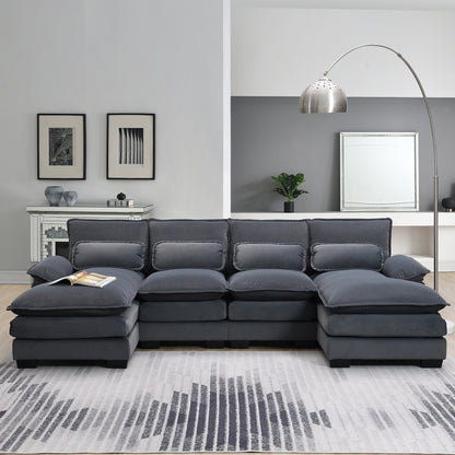 US Local New Modern U-shaped Sectional Sofa, 6-Seat With Waist Pillows 109.8 55.9