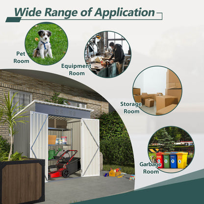 US Local 6'x4' Outdoor Metal Storage Shed For Garden Tools Lockable Door With Floor Frame