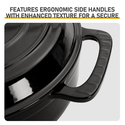 US Local 6QT Cast Iron Dutch Oven With Lid - Black Enamel Cooking Pot For Stovetop, Oven, Camping - Includes 2 Silicone Heat-Resistant Gloves