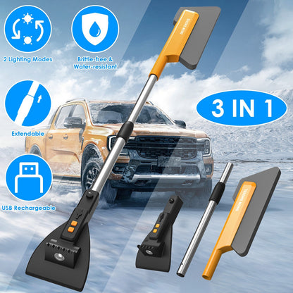 US Local 1Pc 3 In 1 Car Snow Removal Shovel With Lights Car Snow Removal Tool Telescopic Windshield Ice Scraper Snow Brush Shovel