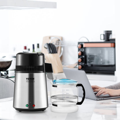 US Local Water Distiller, 4L 1.05 Gallon Pure Water Purifier Filter For Home Countertop, 750W Distilled Water Maker, Stainless Steel Interior Distiller Water Making Machine To Make Clean Water, Silvery