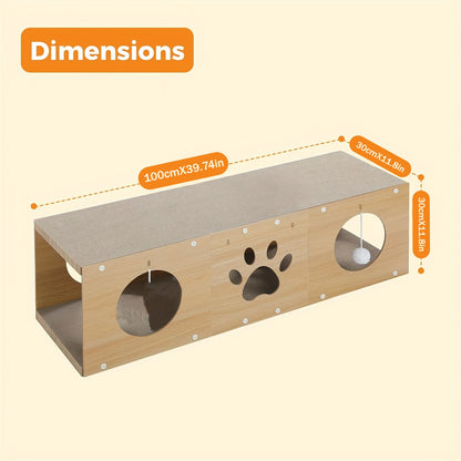 US Local MUlti-Hole Fun Cat Tunnel With Scratching Board And Game Pom Pom Cat Tunnel House, Interactive Cat Scratching House, Self-improvement Drilling Hole Teaser, Must-have For Multi-Cat Families