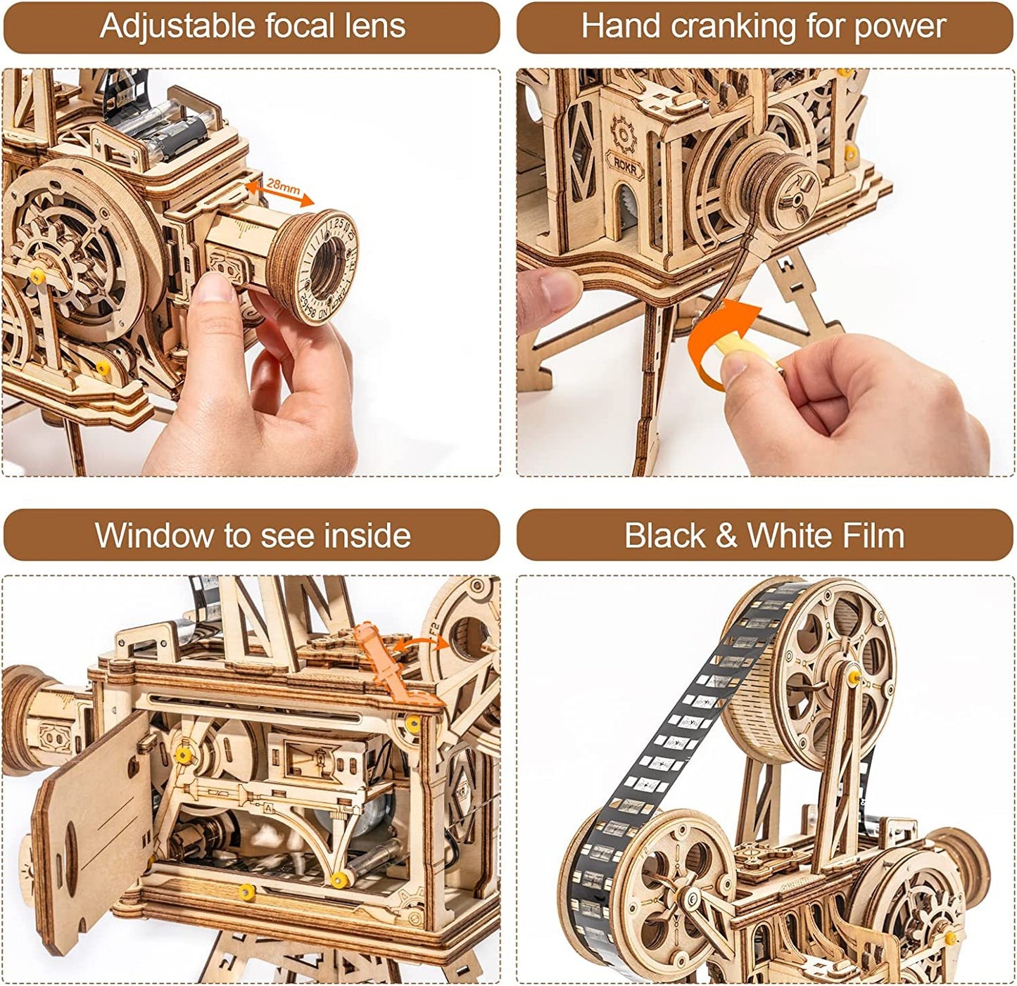 US Local ROKR 3D Wooden Puzzles Vitascope Mechanical Building Kits Movie Projector Toys