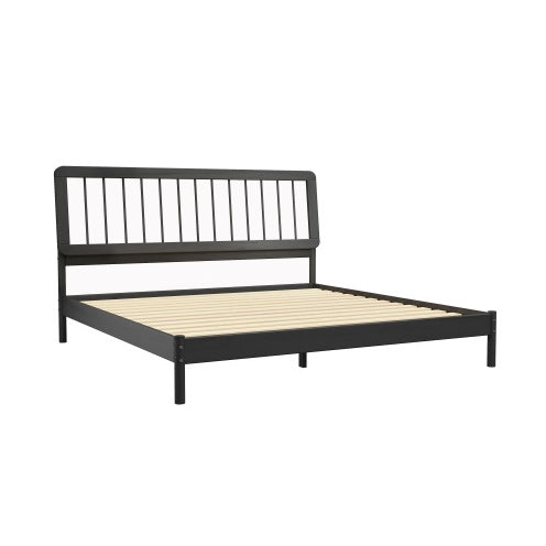 US Local Mid-Century Modern Solid Wood King Spindle Bed Black