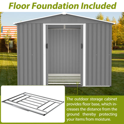 US Local 8x6 FT Outdoor Tool Storage Shed With Metal Foundation & Lockable Doors, All Weather Metal Sheds For Garden, Patio, Backyard, Lawn, Gray