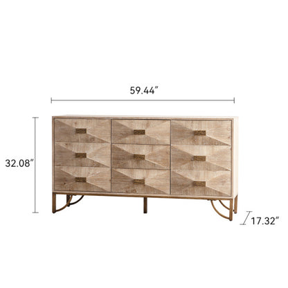 US Local 9 Drawers Dresser, Modern Dressers & Chests Of Drawers, TV Stand,Light Wood Dresser For Bedroom,Living Room,Hallway